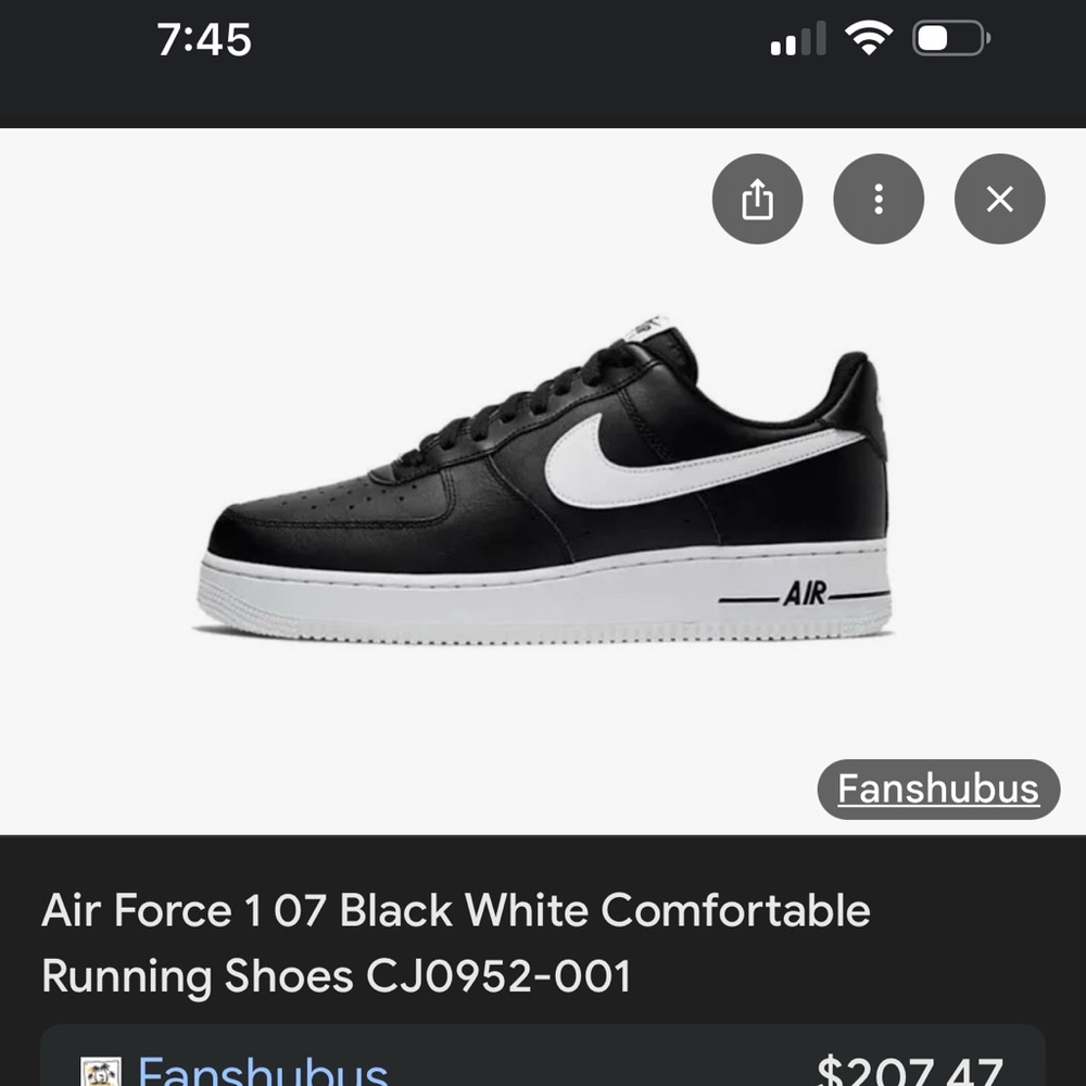 Nike Air Force 1 Black and White Running Shoes